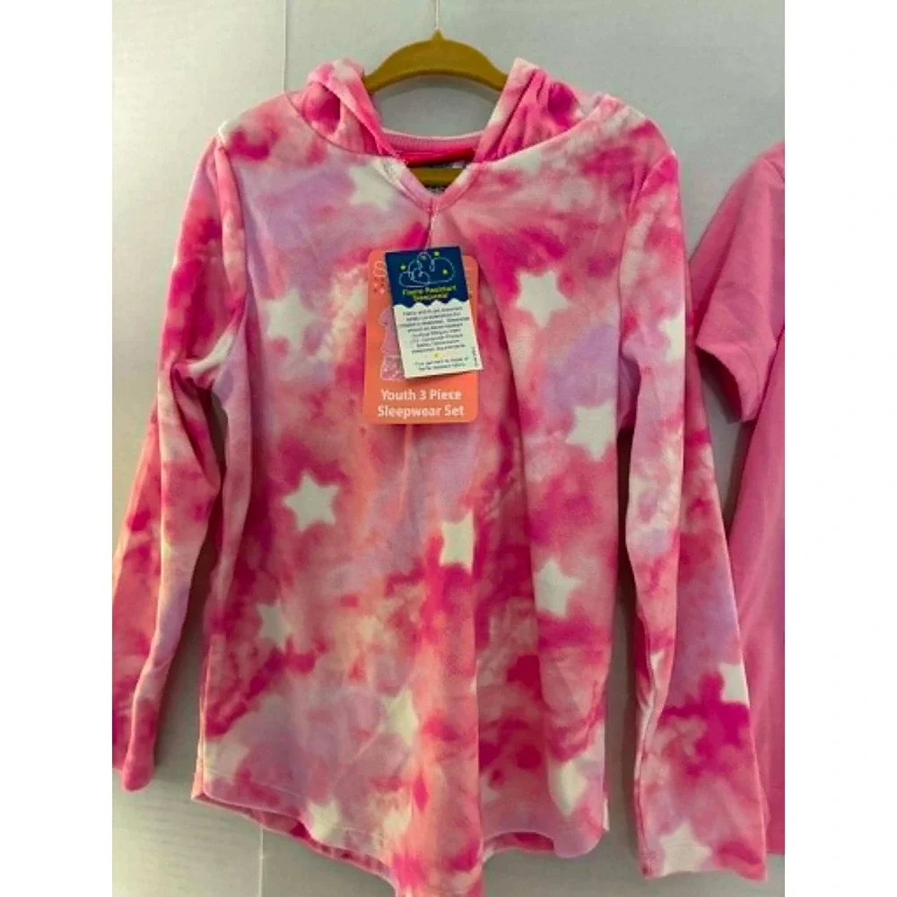 Saint Eve Sleepwear Set Girls XS 5/6 Pink Tie Dye Star 3pc NWT Hoodie Tee Shorts